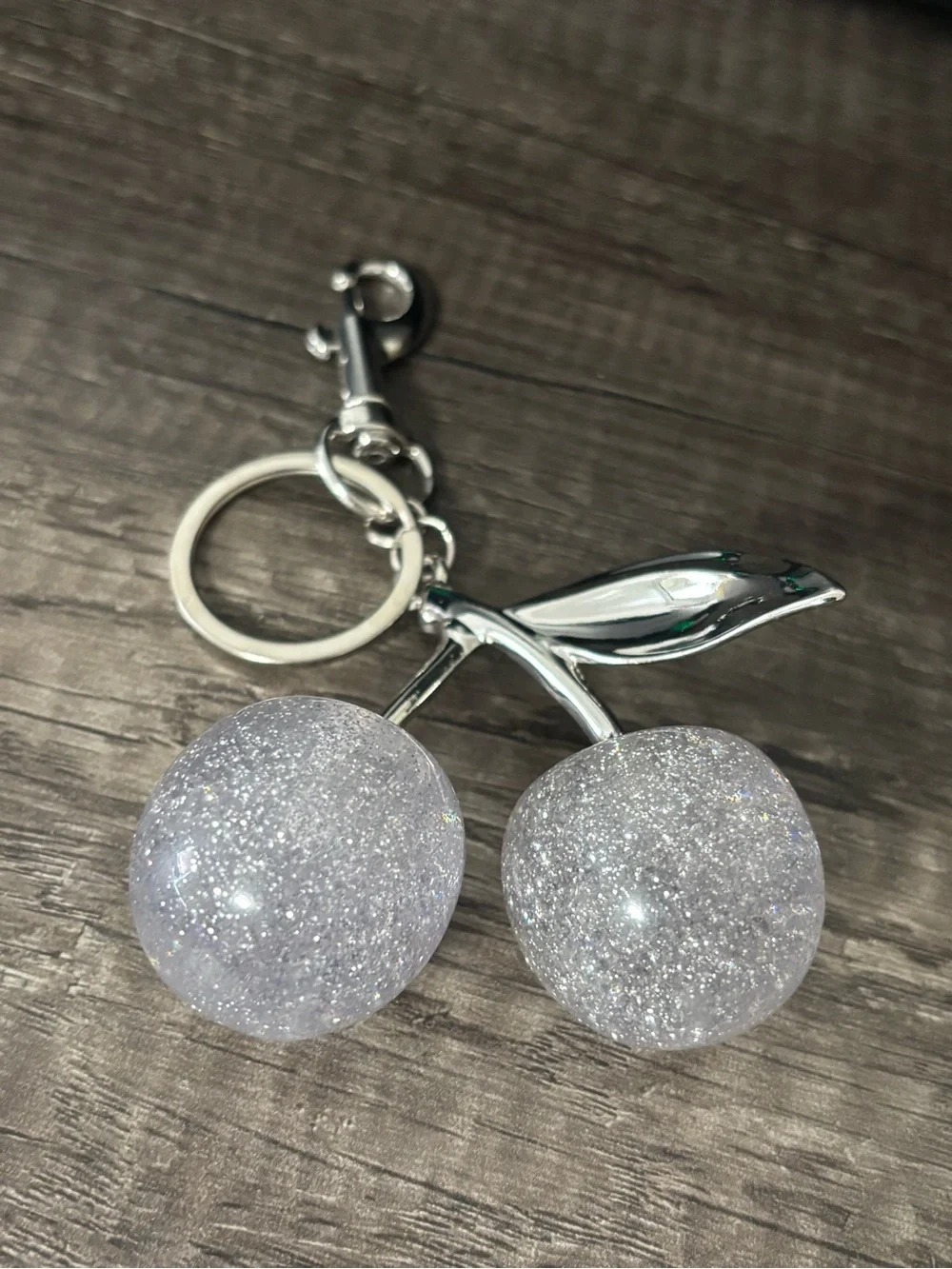 Silver Glitter Cherry Bag Charm / Keychain